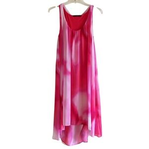 TAHARI‎ Jane Dress Sleeveless Pink & White Chiffon Lined High-Low Hem Layered